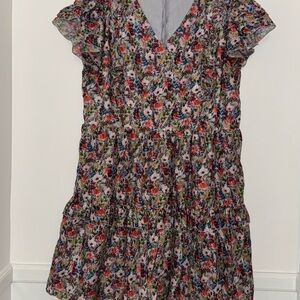 JessaKae Floral Midi Dress with Ruffle Sleeves